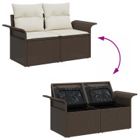 Produktbild för Trädgårdsoffset med kudde med lagring 4 pcs Brun Poly rattan