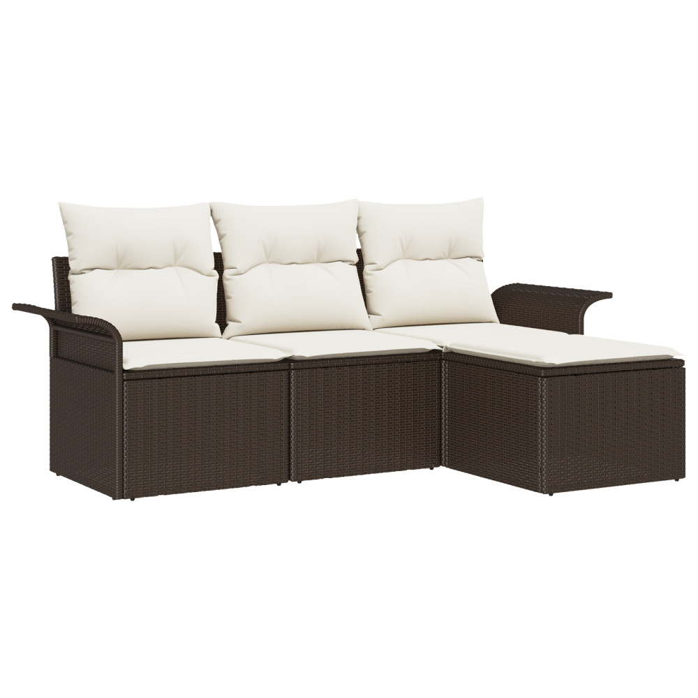 Produktbild för Trädgårdsoffset med kudde med lagring 4 pcs Brun Poly rattan