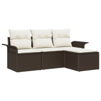 Produktbild för Trädgårdsoffset med kudde med lagring 4 pcs Brun Poly rattan