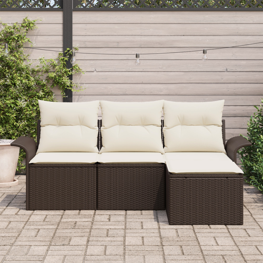 Produktbild för Trädgårdsoffset med kudde med lagring 4 pcs Brun Poly rattan