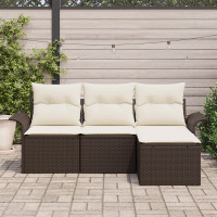Produktbild för Trädgårdsoffset med kudde med lagring 4 pcs Brun Poly rattan