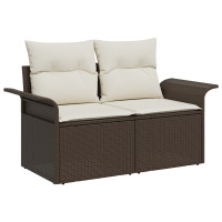 Produktbild för Trädgårdsoffset med kudde med lagring 4 pcs Brun Poly rattan