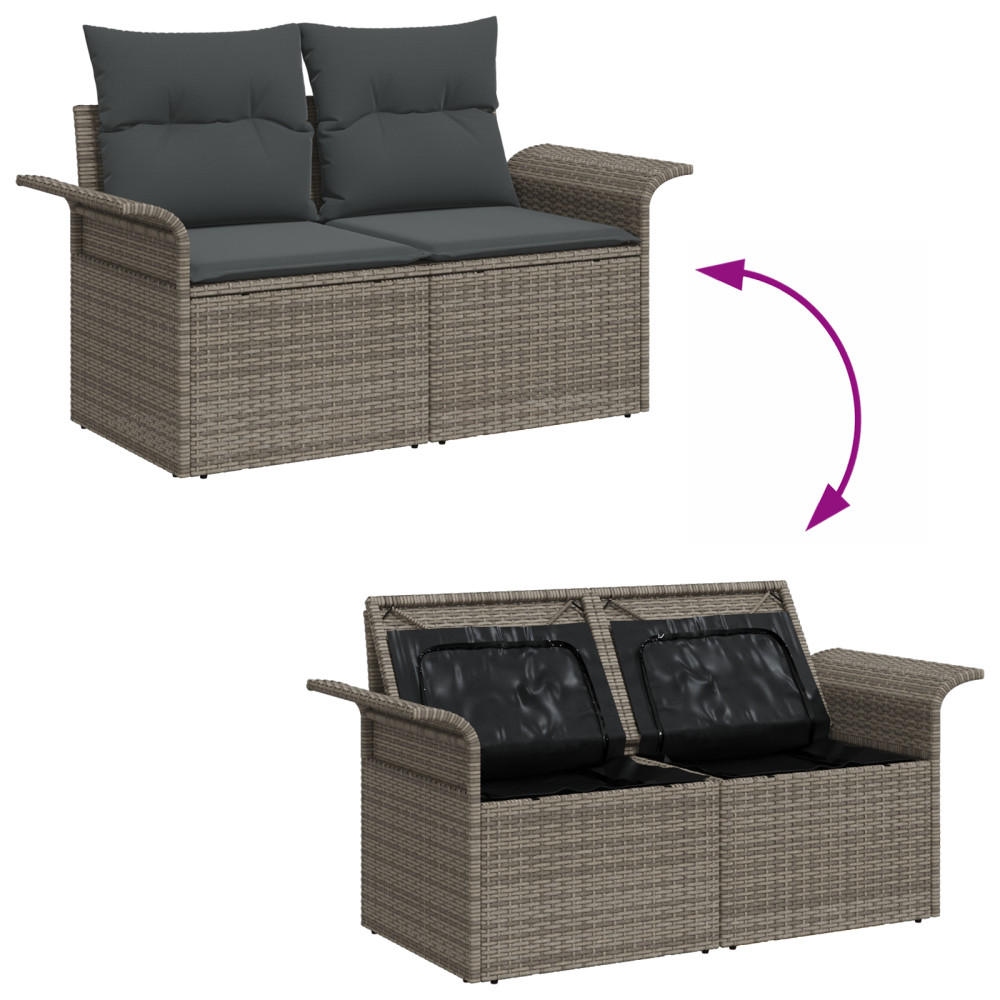 Produktbild för Trädgårdsoffset med kudde med lagring 4 pcs Grå Poly rattan