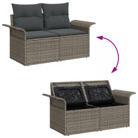 Produktbild för Trädgårdsoffset med kudde med lagring 4 pcs Grå Poly rattan