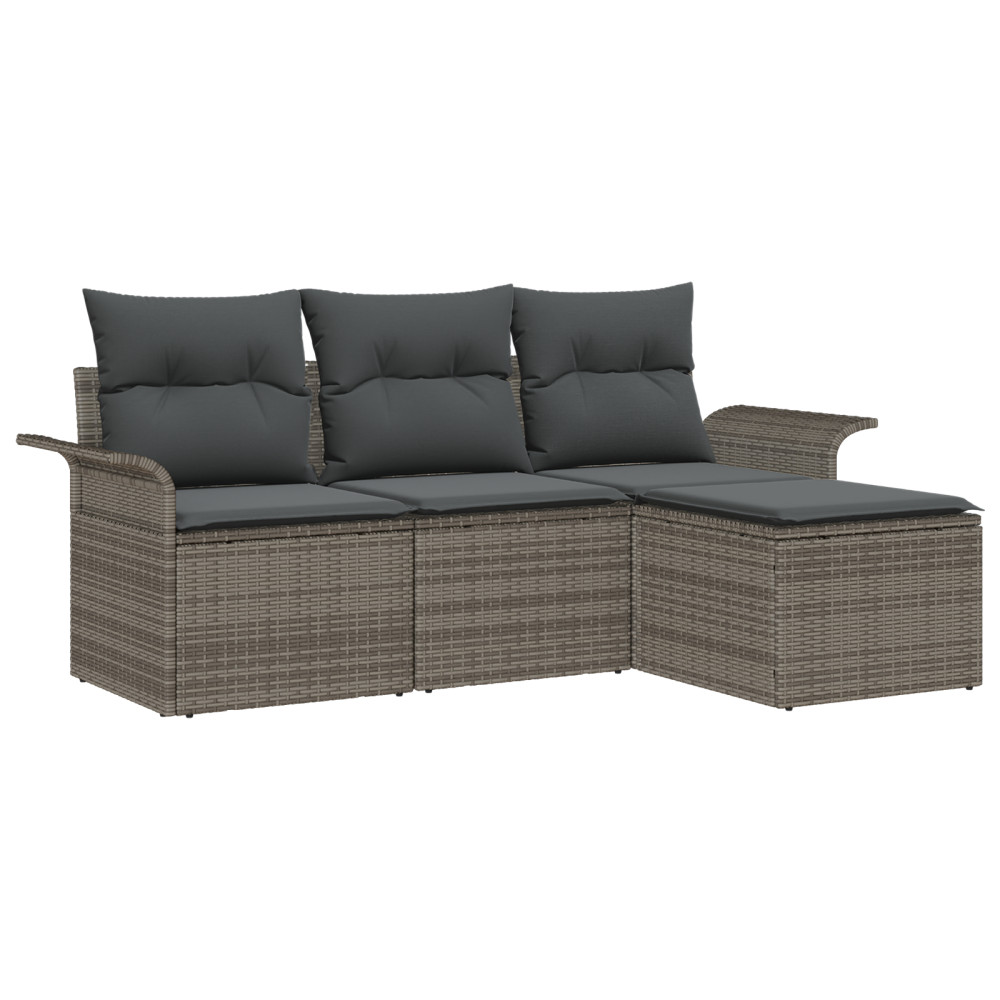 Produktbild för Trädgårdsoffset med kudde med lagring 4 pcs Grå Poly rattan