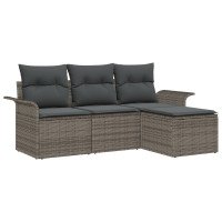 Produktbild för Trädgårdsoffset med kudde med lagring 4 pcs Grå Poly rattan