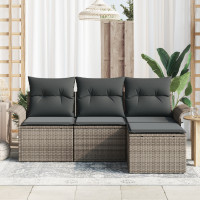 Produktbild för Trädgårdsoffset med kudde med lagring 4 pcs Grå Poly rattan