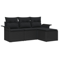 Produktbild för Trädgårdsoffset med kudde med lagring 4 pcs Svart Poly rattan