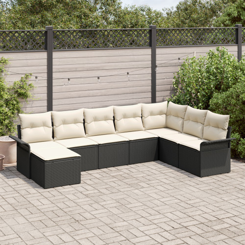 vidaXL Trädgårdsoffset med kudde med lagring 8 pcs Svart Poly rattan