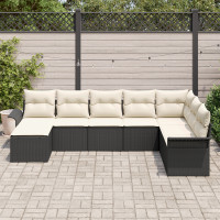 Produktbild för Trädgårdsoffset med kudde med lagring 8 pcs Svart Poly rattan