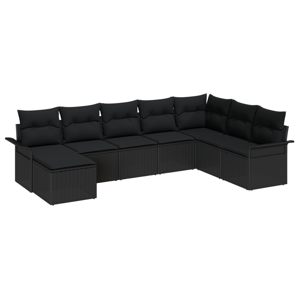Produktbild för Trädgårdsoffset med kudde med lagring 8 pcs Svart Poly rattan
