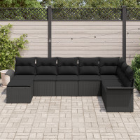 Produktbild för Trädgårdsoffset med kudde med lagring 8 pcs Svart Poly rattan