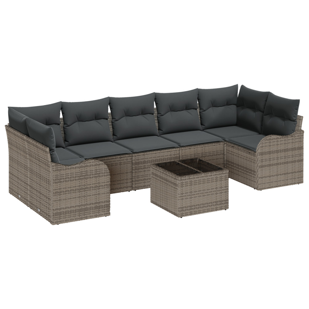 Produktbild för Trädgårdsoffset 8 pcs Grå Poly Rattan och Stål och Glas