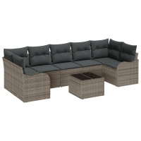 Produktbild för Trädgårdsoffset 8 pcs Grå Poly Rattan och Stål och Glas