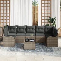 Produktbild för Trädgårdsoffset 8 pcs Grå Poly Rattan och Stål och Glas