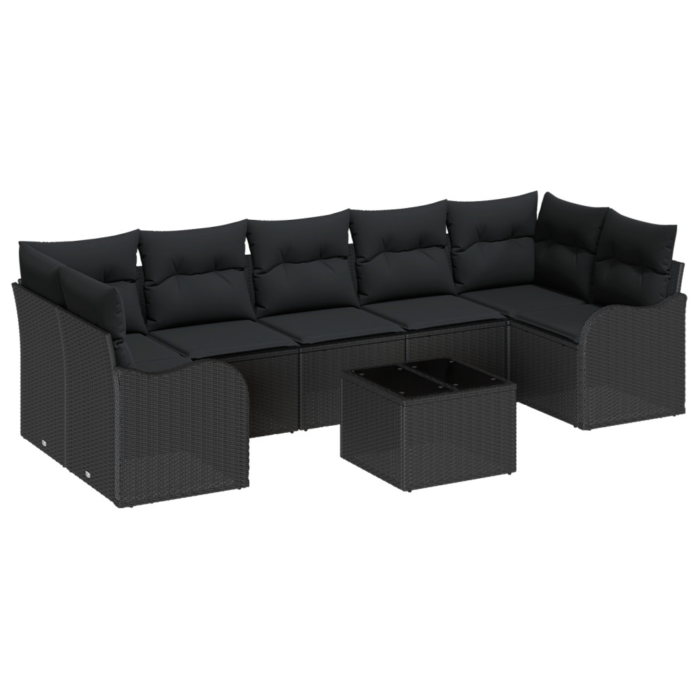 Produktbild för Trädgårdsoffset 8 pcs Svart Poly Rattan och Stål och Glas