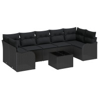 Produktbild för Trädgårdsoffset 8 pcs Svart Poly Rattan och Stål och Glas