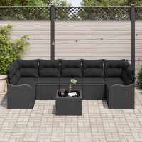Produktbild för Trädgårdsoffset 8 pcs Svart Poly Rattan och Stål och Glas
