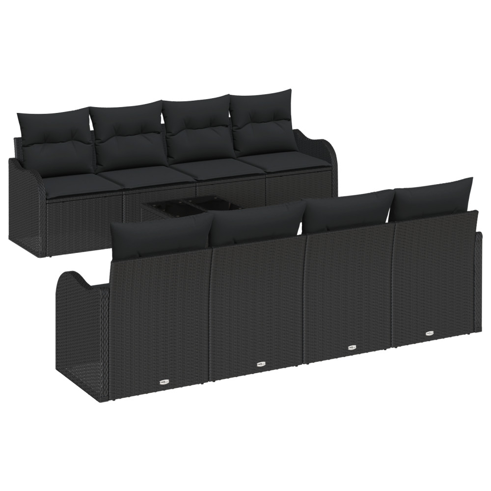 Produktbild för Trädgårdsoffset 9 pcs Svart Poly Rattan och Stål och Glas