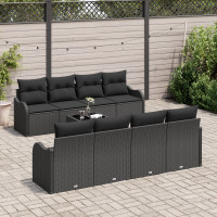 Produktbild för Trädgårdsoffset 9 pcs Svart Poly Rattan och Stål och Glas