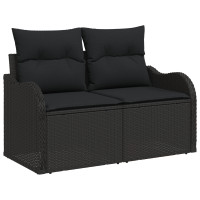 Produktbild för Trädgårdsoffset 9 pcs Svart Poly Rattan och Stål och Glas
