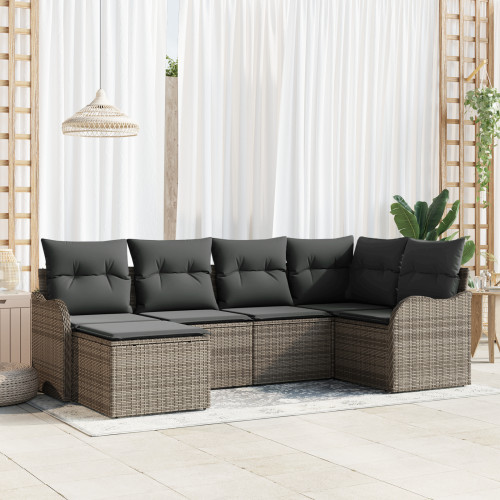 vidaXL Trädgårdsoffset med kudde 6 pcs Grå Poly rattan