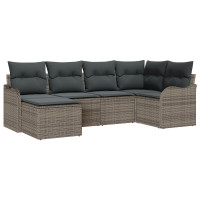 Produktbild för Trädgårdsoffset med kudde 6 pcs Grå Poly rattan