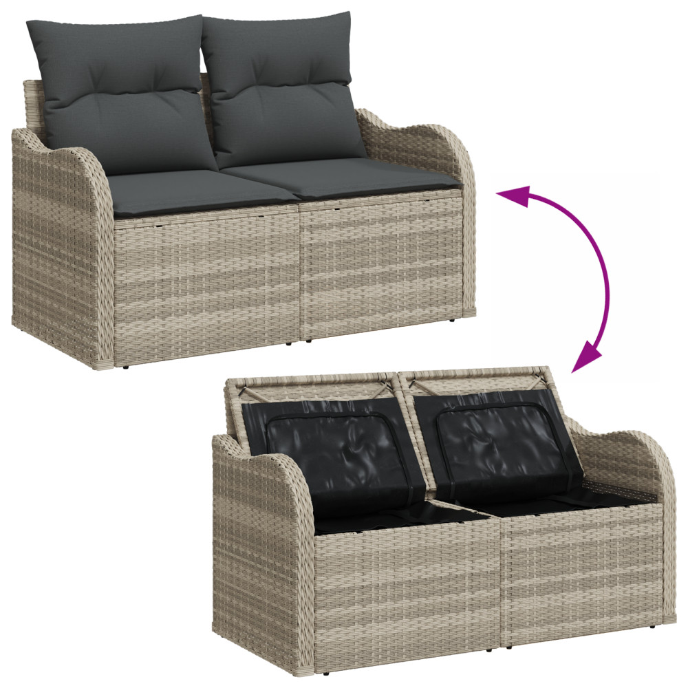 Produktbild för Trädgårdsoffset med kudde 6 pcs Ljusgrå Poly rattan
