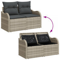 Produktbild för Trädgårdsoffset med kudde 6 pcs Ljusgrå Poly rattan