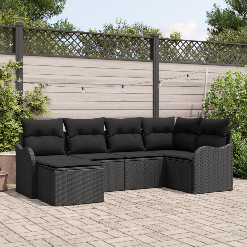 vidaXL Trädgårdsoffset med kudde 6 pcs Svart Poly rattan