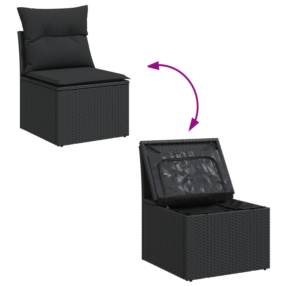 Produktbild för Trädgårdsoffset med kudde 6 pcs Svart Poly rattan