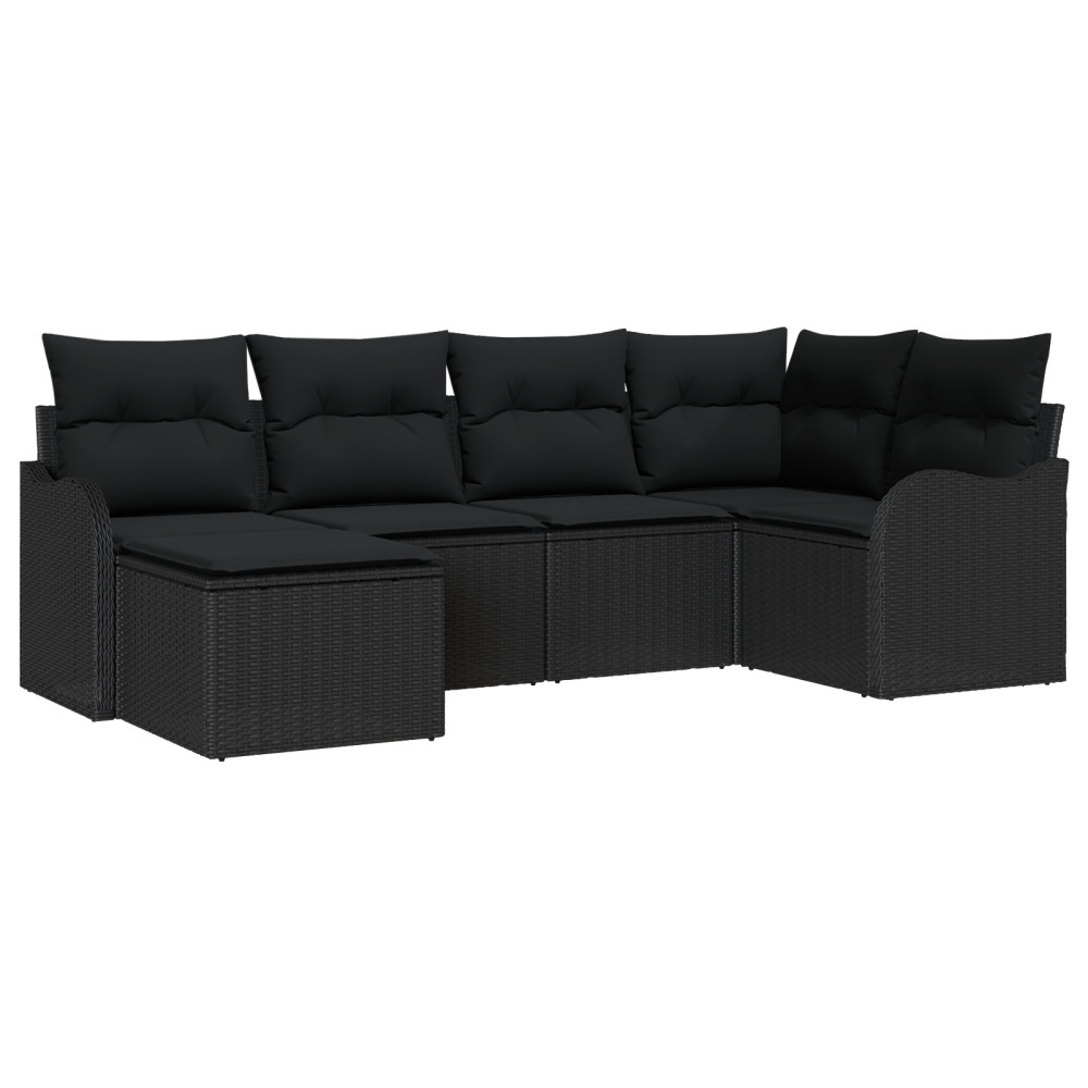 Produktbild för Trädgårdsoffset med kudde 6 pcs Svart Poly rattan