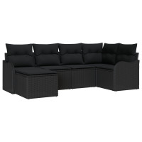 Produktbild för Trädgårdsoffset med kudde 6 pcs Svart Poly rattan