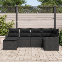Produktbild för Trädgårdsoffset med kudde 6 pcs Svart Poly rattan