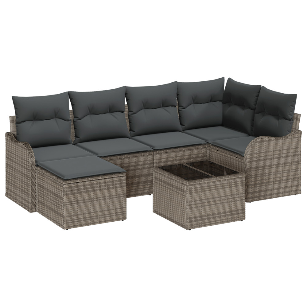 Produktbild för Trädgårdsoffset med kudde 7 pcs Grå Poly rattan