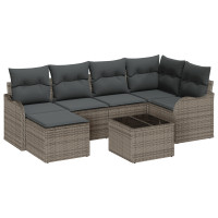 Produktbild för Trädgårdsoffset med kudde 7 pcs Grå Poly rattan