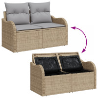 Produktbild för Trädgårdsoffset med kudde 7 pcs beige och ljusgrå Poly rattan
