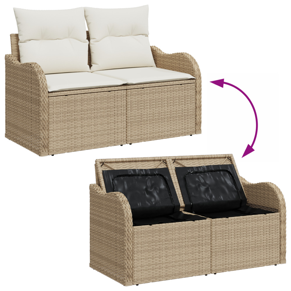 Produktbild för Trädgårdsoffset med kudde 7 pcs Beige och vit Poly rattan