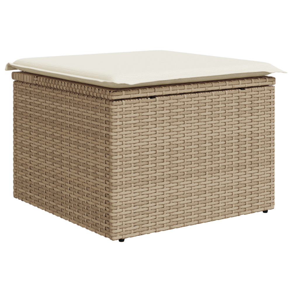 Produktbild för Trädgårdsoffset med kudde 7 pcs Beige och vit Poly rattan