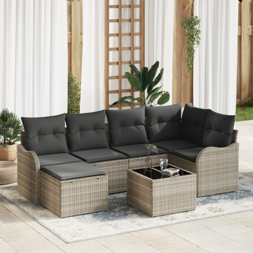 vidaXL Trädgårdsoffset med kudde 7 pcs Ljusgrå Poly rattan