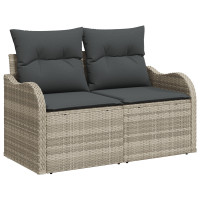 Produktbild för Trädgårdsoffset med kudde 7 pcs Ljusgrå Poly rattan
