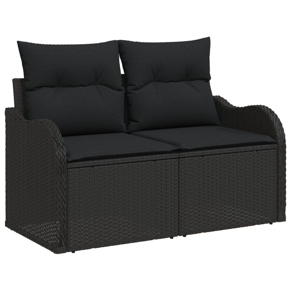 Produktbild för Trädgårdsoffset med kudde 7 pcs Svart Poly rattan