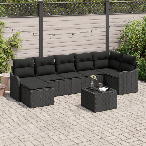 vidaXL Trädgårdsoffset med kudde 8 pcs Svart Poly rattan