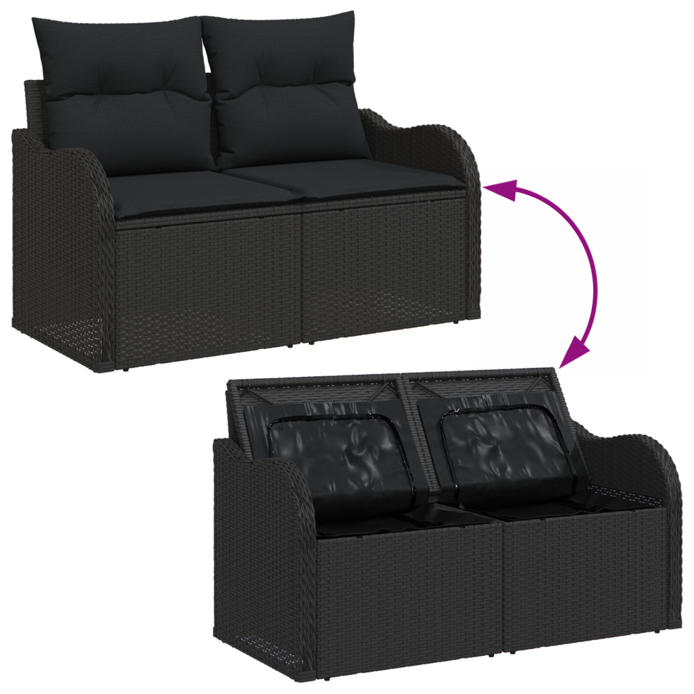 Produktbild för Trädgårdsoffset med kudde 8 pcs Svart Poly rattan