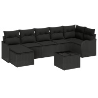 Produktbild för Trädgårdsoffset med kudde 8 pcs Svart Poly rattan