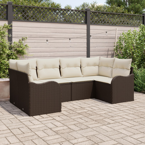 vidaXL Trädgårdsoffset med lagring 6 pcs Brun och vit Poly rattan