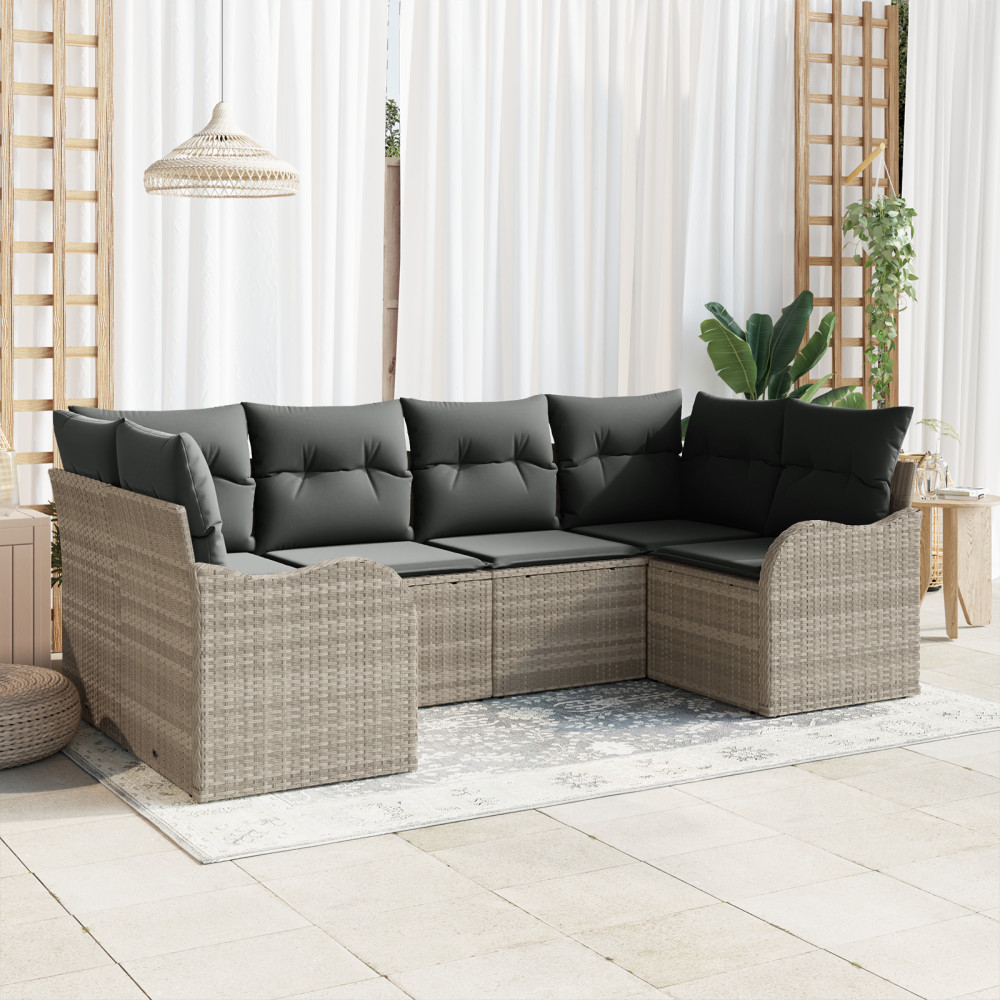 Produktbild för Trädgårdsoffset med lagring 6 pcs Ljusgrå Poly rattan