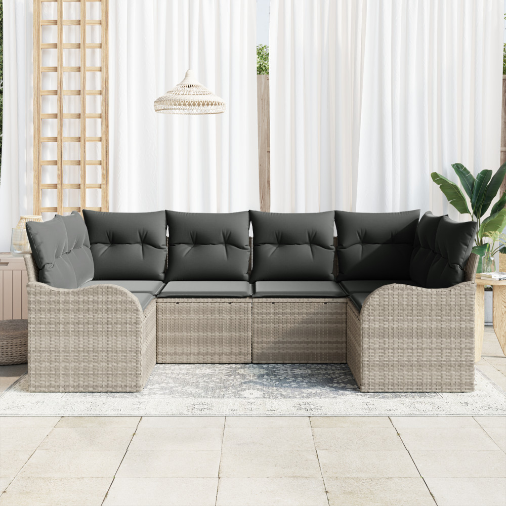 Produktbild för Trädgårdsoffset med lagring 6 pcs Ljusgrå Poly rattan
