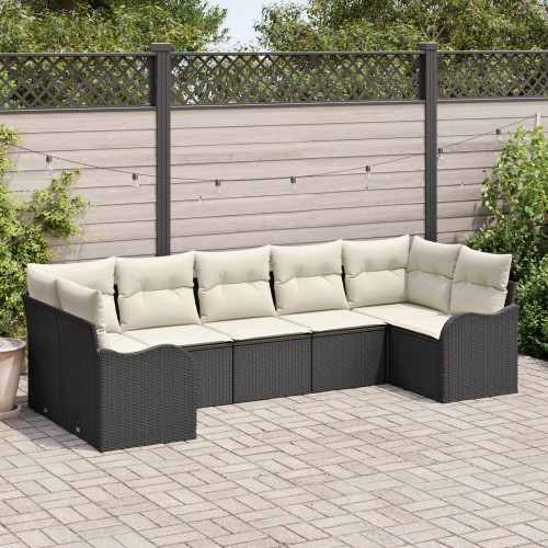 vidaXL Trädgårdsoffset med lagring 7 pcs Svart och vit Poly rattan