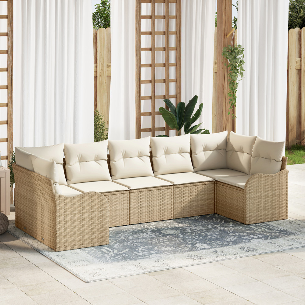 Produktbild för Trädgårdsoffset med lagring 7 pcs Beige och vit Poly rattan